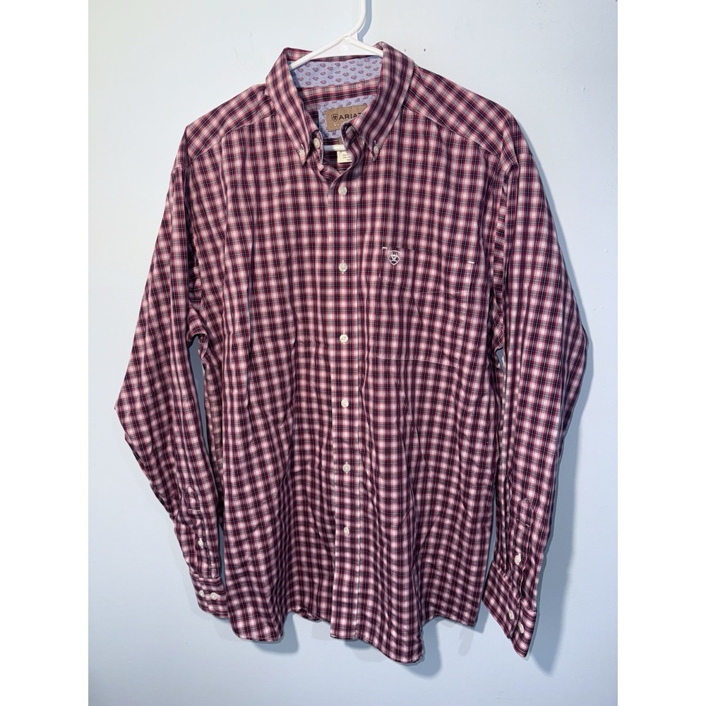 ARIAT‎ Men's Button Shirt Plaid Wrinkle Free Long Sleeve Western Cowboy Size L